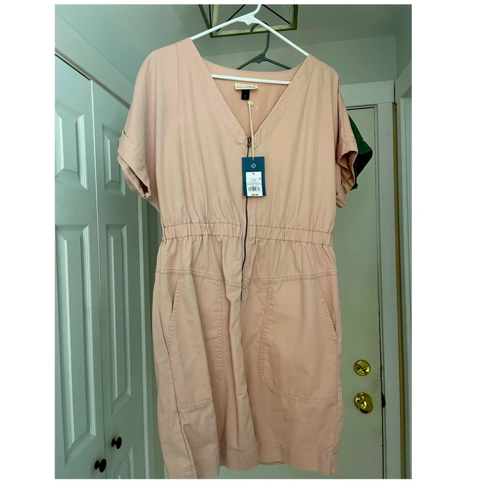 Universal Thread Short Sleeve Zip up Elastic Waist Dress Light Pink Medium